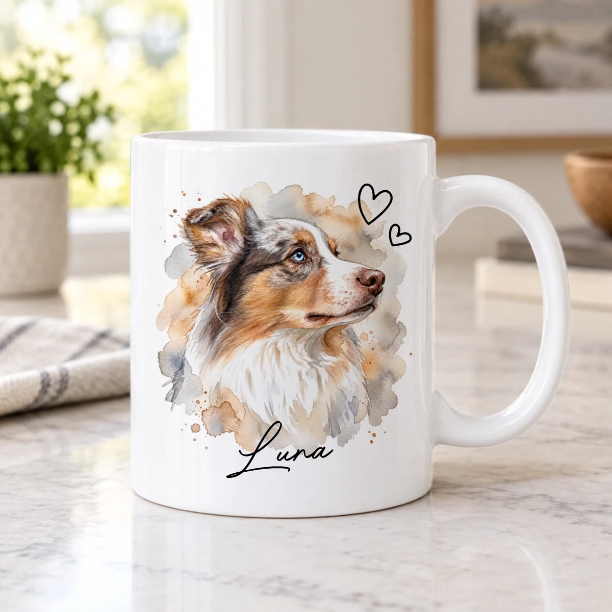 Tasse personnalisée « Aquarelle » avec animal